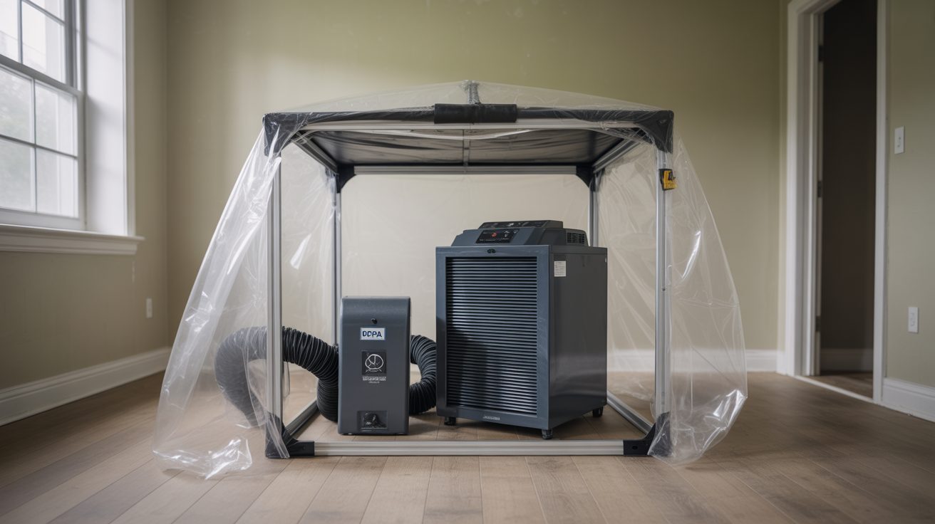 Commercial mold equipment staged on a Charleston job
